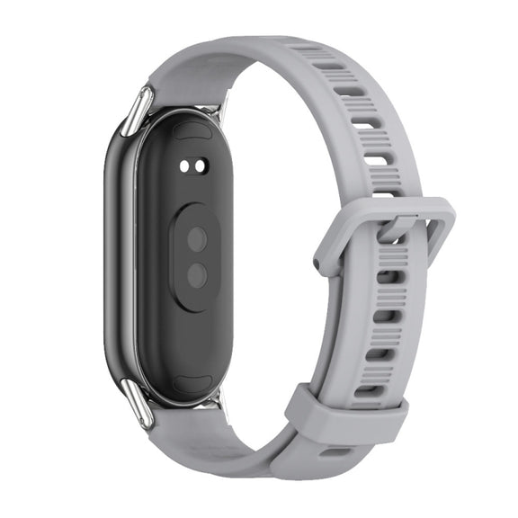 For Xiaomi Mi Band 8 / 9 / 9 NFC Mijobs Flat Hole Breathable Silicone Watch Band(Grey+Silver)