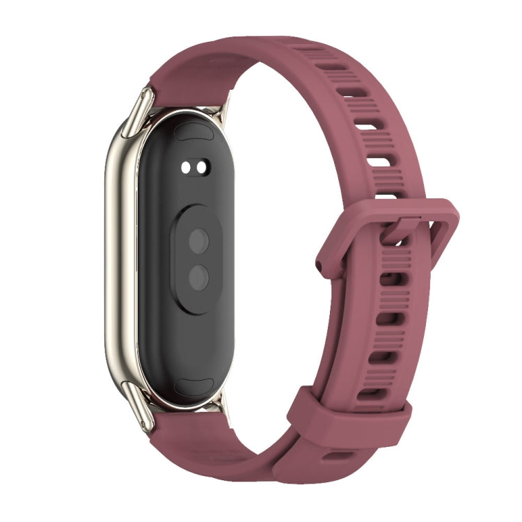 For Xiaomi Mi Band 8 / 9 / 9 NFC Mijobs Flat Hole Breathable Silicone Watch Band(Wine Red+Light Gold)