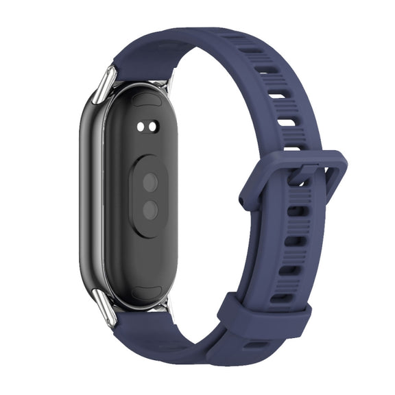 For Xiaomi Mi Band 8 / 9 / 9 NFC Mijobs Flat Hole Breathable Silicone Watch Band(Midnight Blue+Silver)