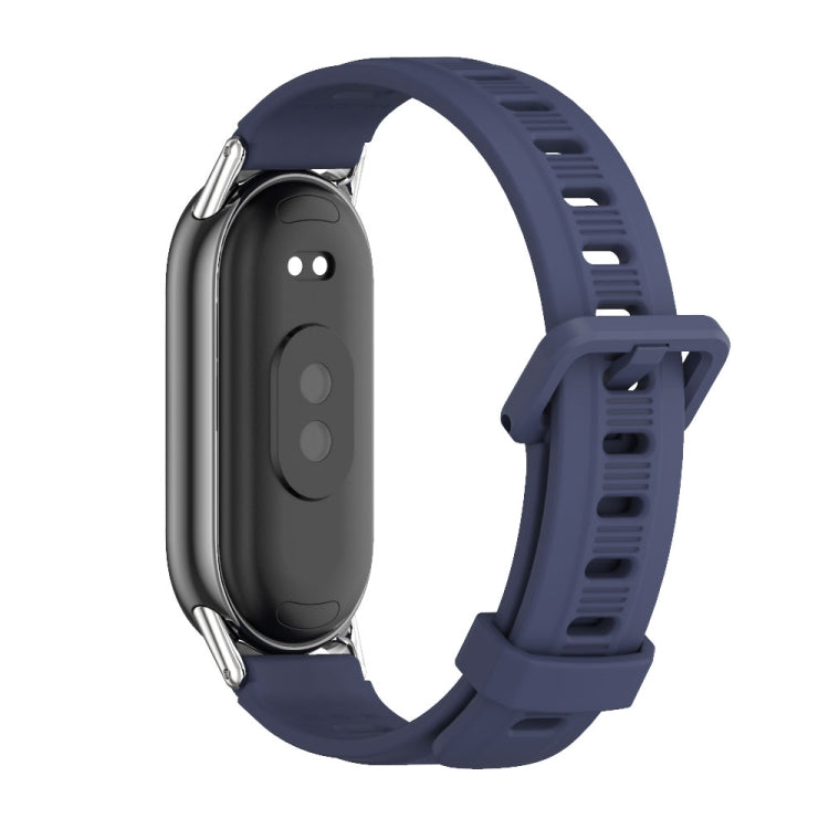 For Xiaomi Mi Band 8 / 9 / 9 NFC Mijobs Flat Hole Breathable Silicone Watch Band(Midnight Blue+Silver)