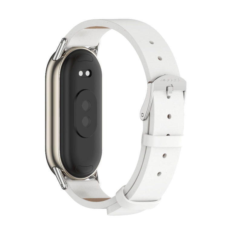 For Xiaomi Smart Band 10 / 9 / 8 Mijobs Microfiber PU Leather Watch Band(White Silver)