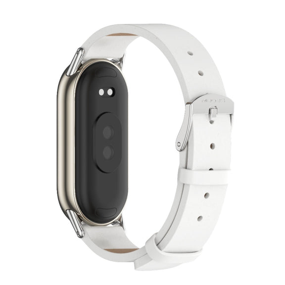 For Xiaomi Smart Band 10 / 9 / 8 Mijobs Microfiber PU Leather Watch Band(White Silver)