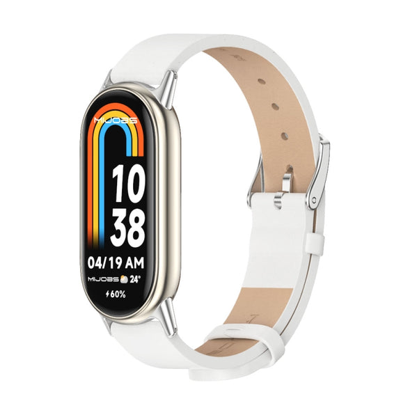 For Xiaomi Smart Band 10 / 9 / 8 Mijobs Microfiber PU Leather Watch Band(White Silver)