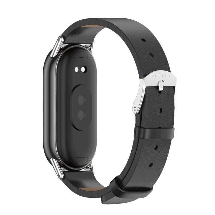 For Xiaomi Mi Band 8 / 9 / 9 NFC Mijobs Microfiber PU Leather Watch Band(Black Silver)