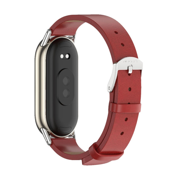 For Xiaomi Smart Band 10 / 9 / 8 Mijobs Microfiber PU Leather Watch Band(Red Silver)