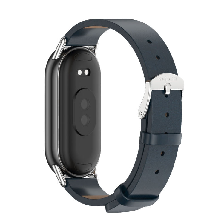 For Xiaomi Mi Band 8 / 9 / 9 NFC Mijobs Microfiber PU Leather Watch Band(Blue Silver)