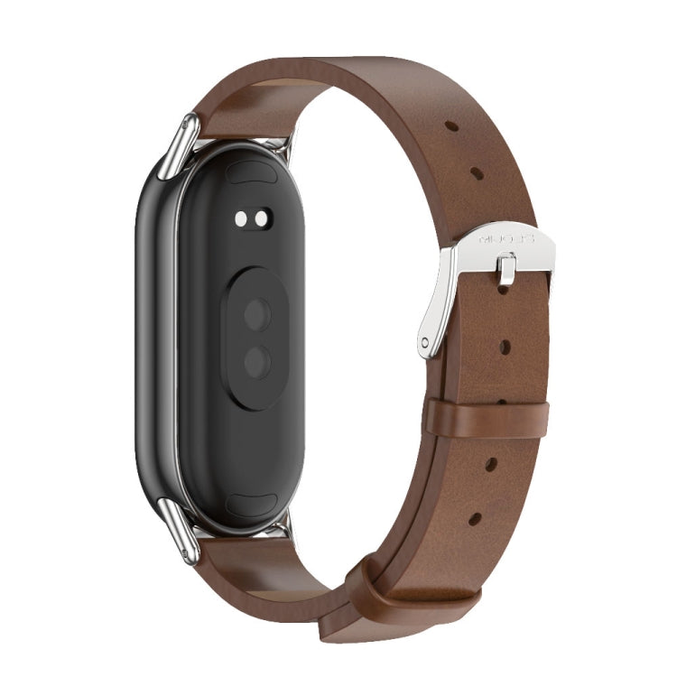 For Xiaomi Mi Band 8 / 9 / 9 NFC Mijobs Microfiber PU Leather Watch Band(Brown Silver)