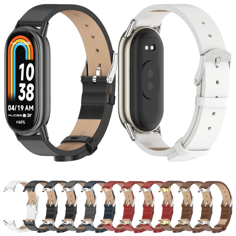 For Xiaomi Smart Band 10 / 9 / 8 Mijobs Microfiber PU Leather Watch Band(Red Silver)