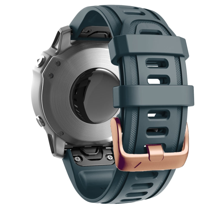For Garmin Fenix 7S / 6S Pro / 5S Plus 20mm Rose Gold Buckle Silicone Watch Band(Navy Blue)