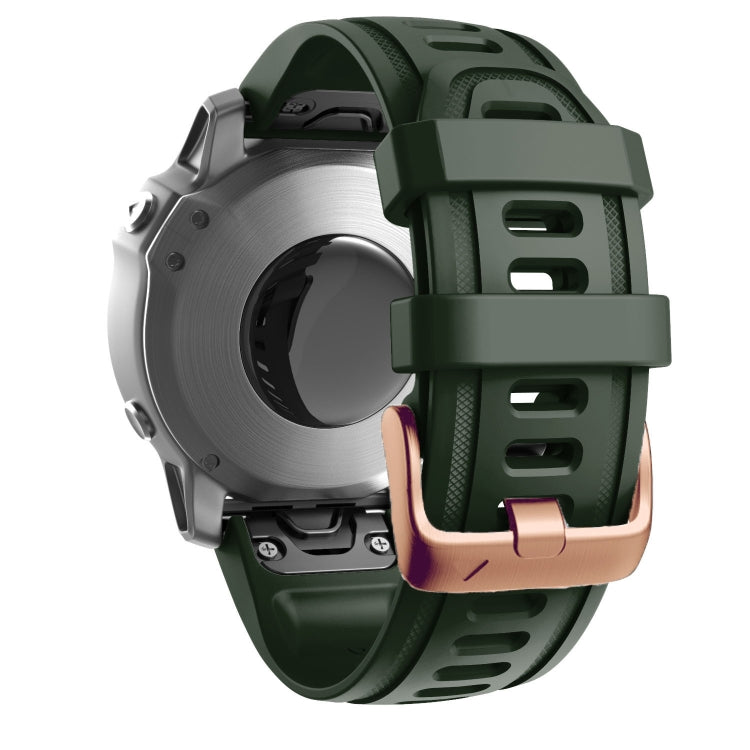 For Garmin Fenix 7S / 6S Pro / 5S Plus 20mm Rose Gold Buckle Silicone Watch Band(Army Green)