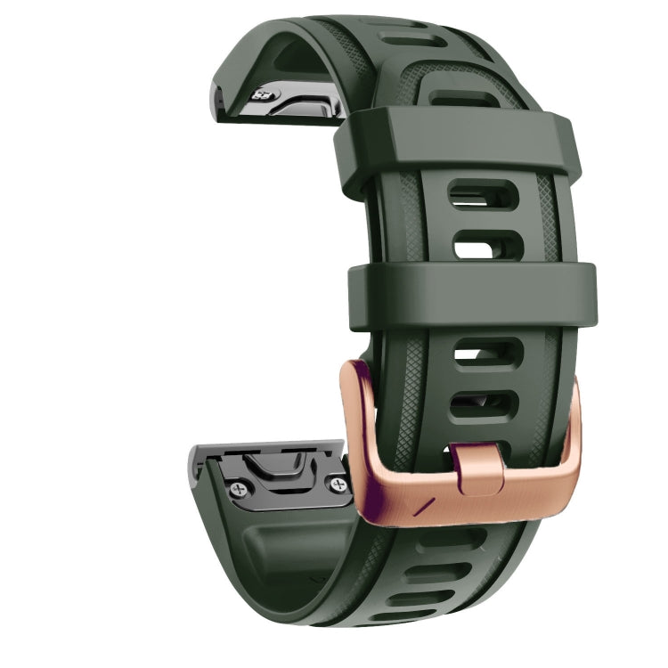 For Garmin Fenix 7S / 6S Pro / 5S Plus 20mm Rose Gold Buckle Silicone Watch Band(Army Green)