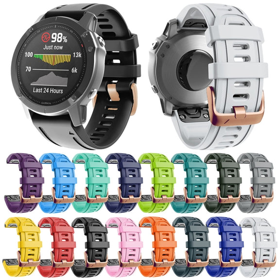 For Garmin Fenix 7S / 6S Pro / 5S Plus 20mm Rose Gold Buckle Silicone Watch Band(White)