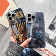 For iPhone 14 Pro Dual-side IMD Astronaut Frosted Phone Case(Black Gold)