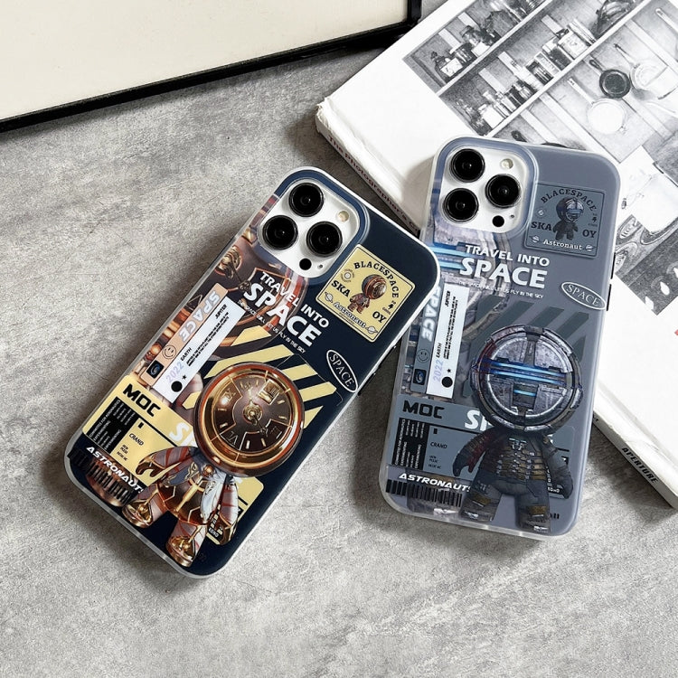 For iPhone 14 Plus Dual-side IMD Astronaut Frosted Phone Case(Black Gold)