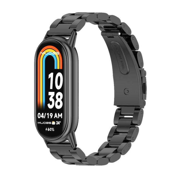 For Xiaomi Mi Band 8 / 9 / 9 NFC Mijobs Three Bead Stainless Steel Watch Band(Black)