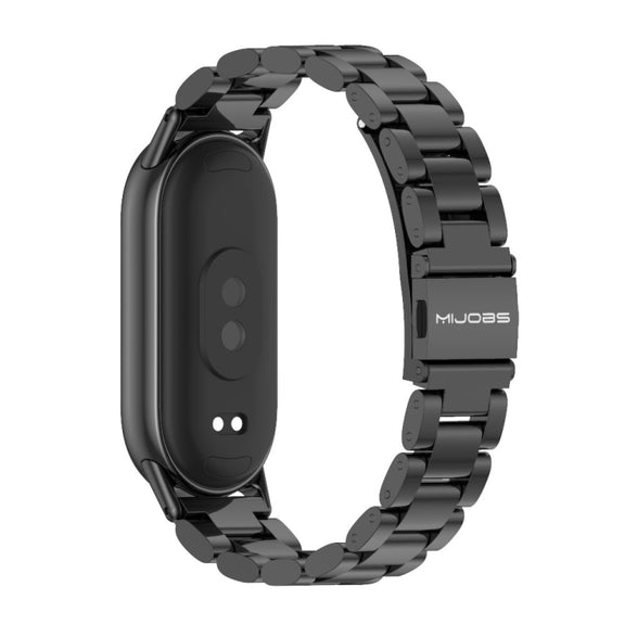 For Xiaomi Mi Band 8 / 9 / 9 NFC Mijobs Three Bead Stainless Steel Watch Band(Black)