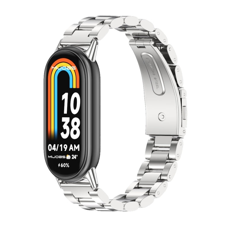 For Xiaomi Smart Band 10 / 9 / 8 Mijobs Three Bead Stainless Steel Watch Band(Silver)