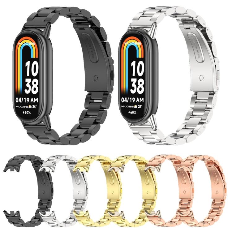 For Xiaomi Mi Band 8 / 9 / 9 NFC Mijobs Three Bead Stainless Steel Watch Band(Black)
