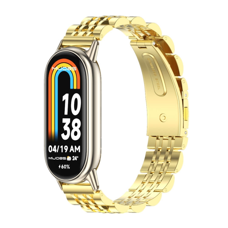 For Xiaomi Mi Band 8 / 9 / 9 NFC Mijobs Seven Bead Stainless Steel Watch Band(Gold+Light Gold)