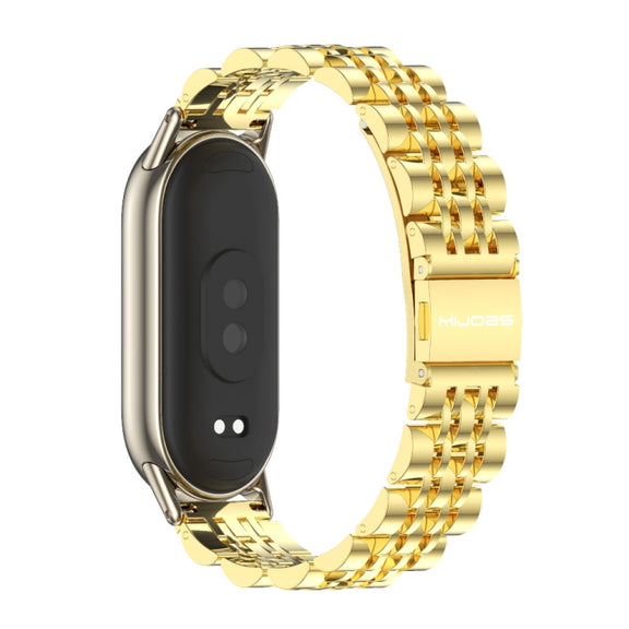 For Xiaomi Mi Band 8 / 9 / 9 NFC Mijobs Seven Bead Stainless Steel Watch Band(Gold+Light Gold)