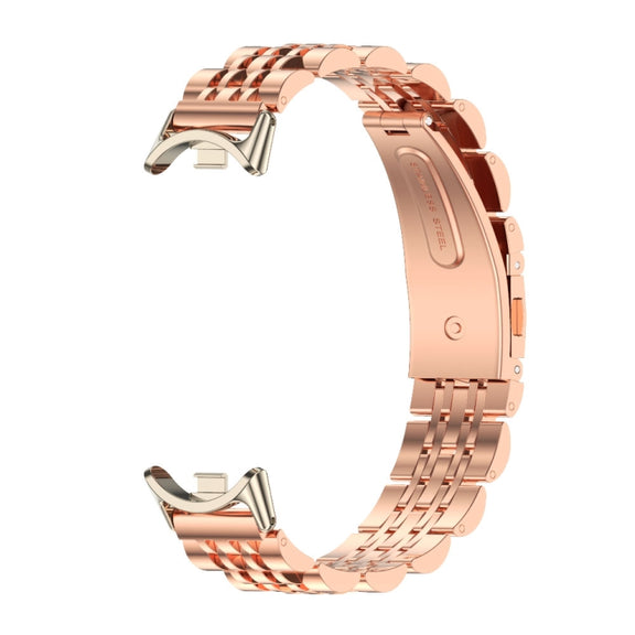 For Xiaomi Mi Band 8 / 9 / 9 NFC Mijobs Seven Bead Stainless Steel Watch Band(Rose Gold+Light Gold)