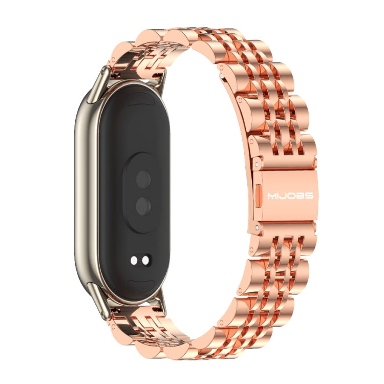 For Xiaomi Mi Band 8 / 9 / 9 NFC Mijobs Seven Bead Stainless Steel Watch Band(Rose Gold+Light Gold)