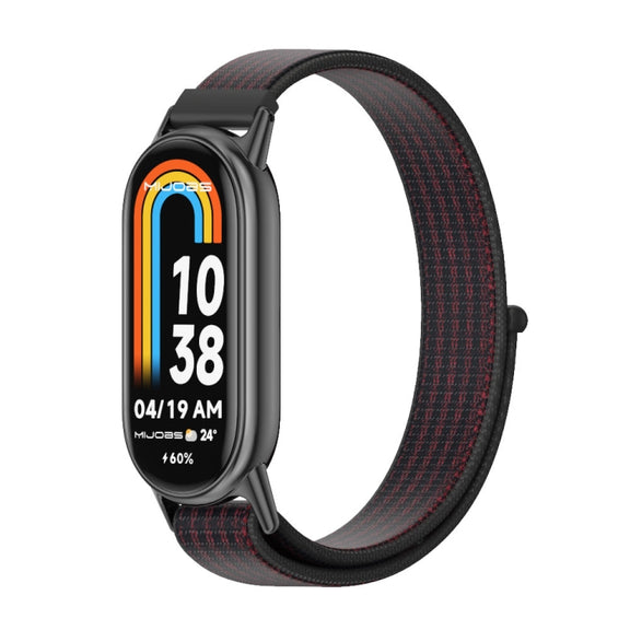 For Xiaomi Smart Band 10 / 9 / 8 Mijobs Breathable Nylon Loop Watch Band(Black Red)
