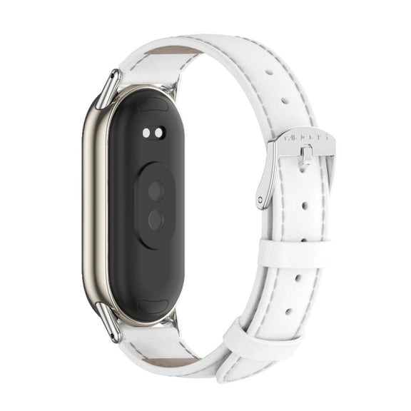 For Xiaomi Mi Band 8 / 9 / 9 NFC Mijobs Genuine Leather Watch Band(White Silver)