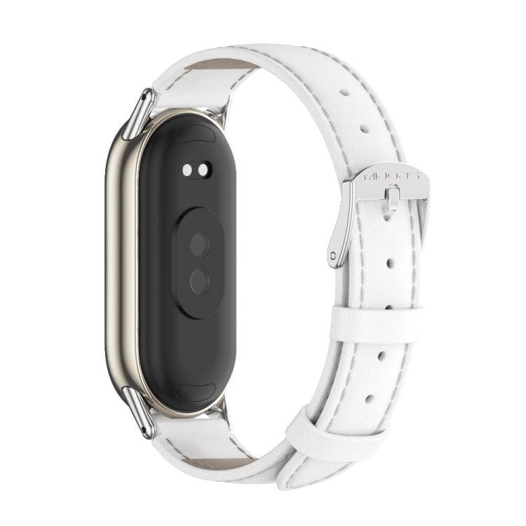 For Xiaomi Mi Band 8 / 9 / 9 NFC Mijobs Genuine Leather Watch Band(White Silver)