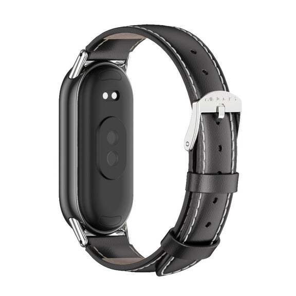 For Xiaomi Mi Band 8 / 9 / 9 NFC Mijobs Genuine Leather Watch Band(Black Silver)