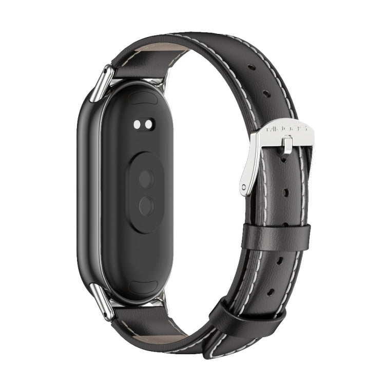 For Xiaomi Mi Band 8 / 9 / 9 NFC Mijobs Genuine Leather Watch Band(Black Silver)