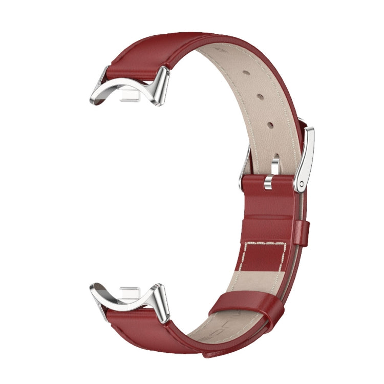 For Xiaomi Mi Band 8 / 9 / 9 NFC Mijobs Genuine Leather Watch Band(Red Silver)