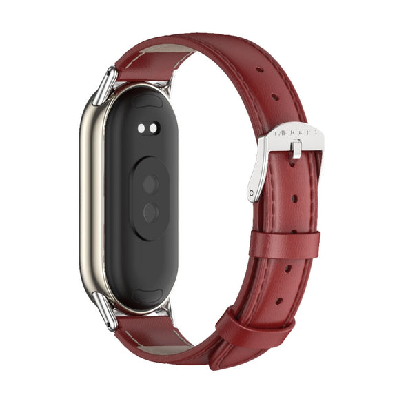 For Xiaomi Mi Band 8 / 9 / 9 NFC Mijobs Genuine Leather Watch Band(Red Silver)