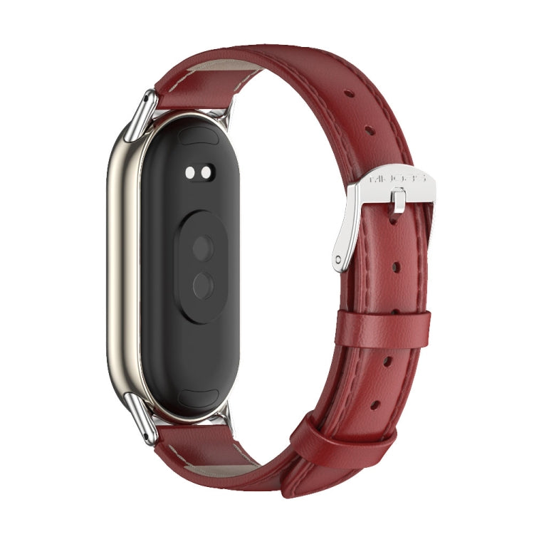 For Xiaomi Mi Band 8 / 9 / 9 NFC Mijobs Genuine Leather Watch Band(Red Silver)