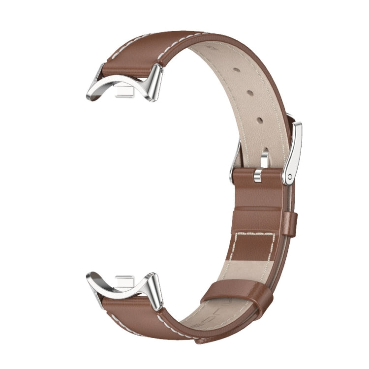 For Xiaomi Mi Band 8 / 9 / 9 NFC Mijobs Genuine Leather Watch Band(Brown Silver)