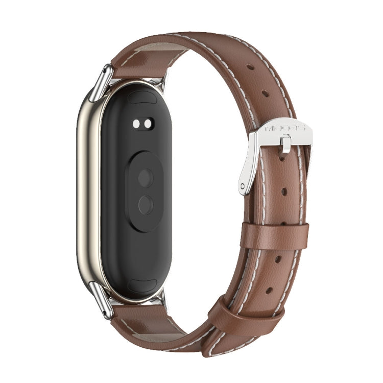 For Xiaomi Mi Band 8 / 9 / 9 NFC Mijobs Genuine Leather Watch Band(Brown Silver)