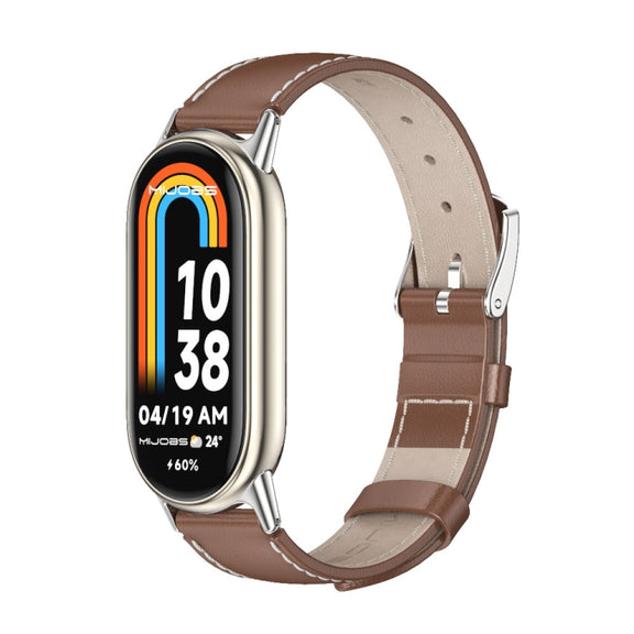 For Xiaomi Mi Band 8 / 9 / 9 NFC Mijobs Genuine Leather Watch Band(Brown Silver)