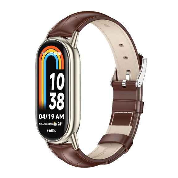 For Xiaomi Mi Band 8 / 9 / 9 NFC Mijobs Genuine Leather Watch Band(Bamboo Coffee Light Gold)