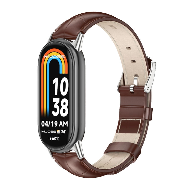 For Xiaomi Mi Band 8 / 9 / 9 NFC Mijobs Genuine Leather Watch Band(Bamboo Coffee Silver)