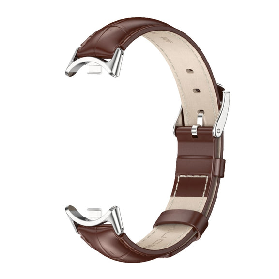 For Xiaomi Mi Band 8 / 9 / 9 NFC Mijobs Genuine Leather Watch Band(Bamboo Coffee Silver)