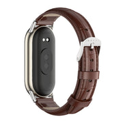 For Xiaomi Mi Band 8 / 9 / 9 NFC Mijobs Genuine Leather Watch Band(Bamboo Coffee Silver)