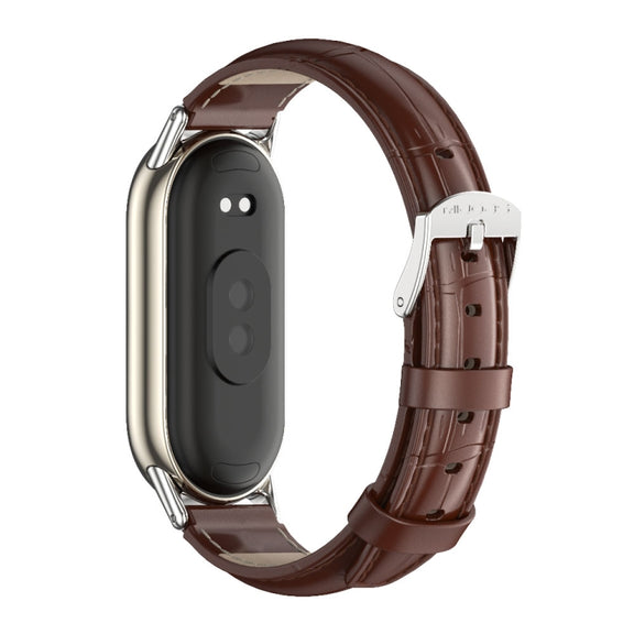 For Xiaomi Mi Band 8 / 9 / 9 NFC Mijobs Genuine Leather Watch Band(Bamboo Coffee Silver)