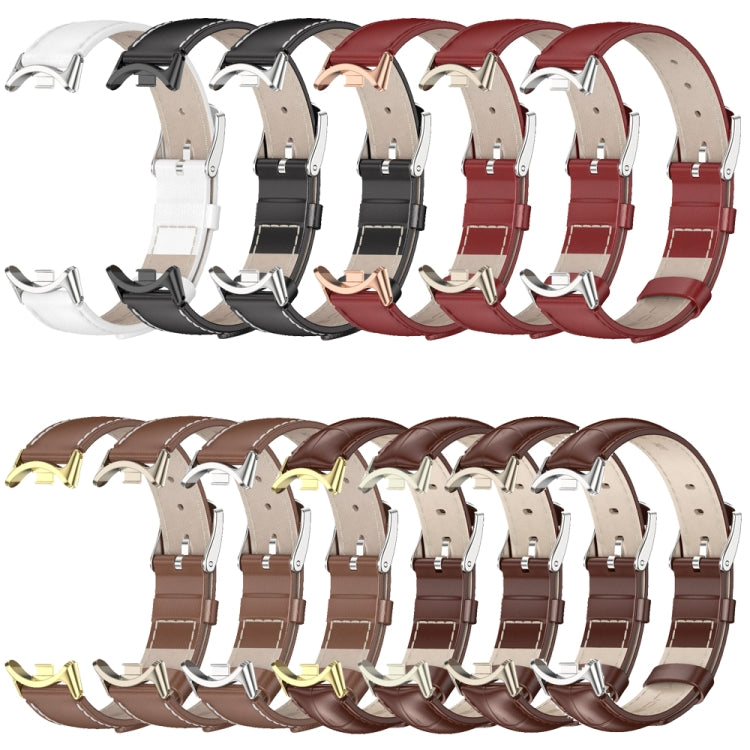 For Xiaomi Mi Band 8 / 9 / 9 NFC Mijobs Genuine Leather Watch Band(Bamboo Coffee Silver)