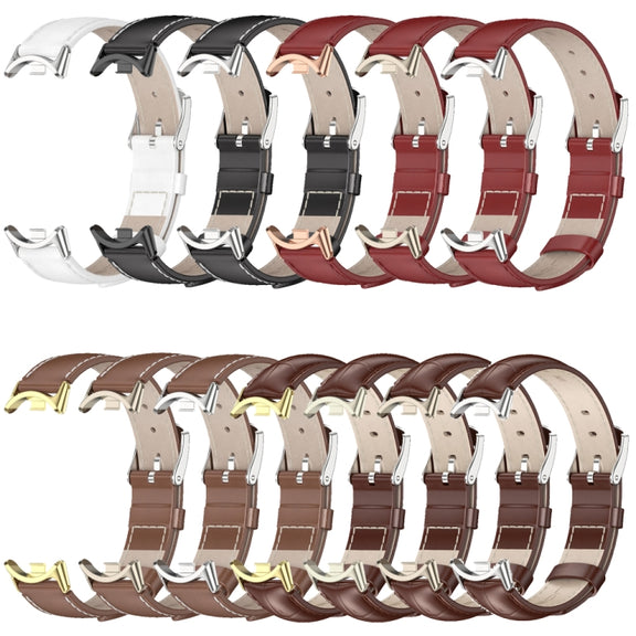 For Xiaomi Mi Band 8 / 9 / 9 NFC Mijobs Genuine Leather Watch Band(Bamboo Coffee Silver)