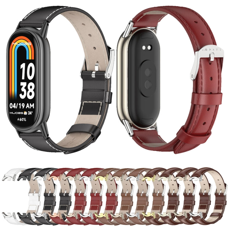For Xiaomi Mi Band 8 / 9 / 9 NFC Mijobs Genuine Leather Watch Band(White Silver)