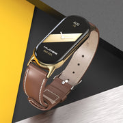 For Xiaomi Mi Band 8 / 9 / 9 NFC Mijobs Genuine Leather Watch Band(Brown Light Gold)