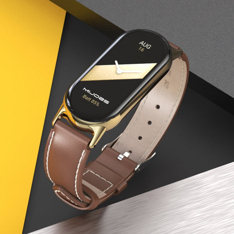 For Xiaomi Mi Band 8 / 9 / 9 NFC Mijobs Genuine Leather Watch Band(Brown Light Gold)