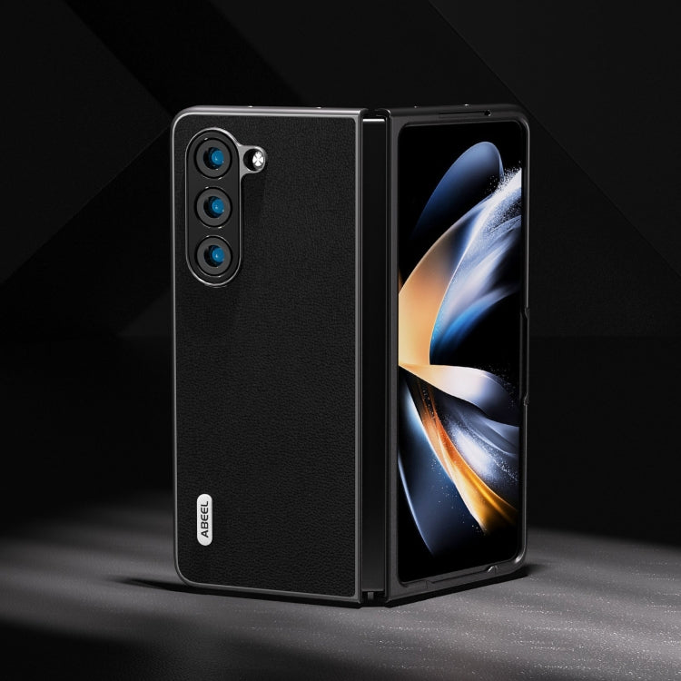 For Samsung Galaxy Z Fold5 ABEEL Genuine Leather Luolai Series Phone Case(Black)