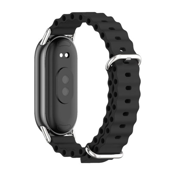 For Xiaomi Mi Band 8 / 9 / 9 NFC Mijobs Marine Silicone Breathable Watch Band(Black Silver)