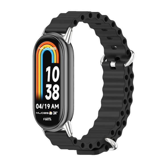 For Xiaomi Mi Band 8 / 9 / 9 NFC Mijobs Marine Silicone Breathable Watch Band(Black Silver)